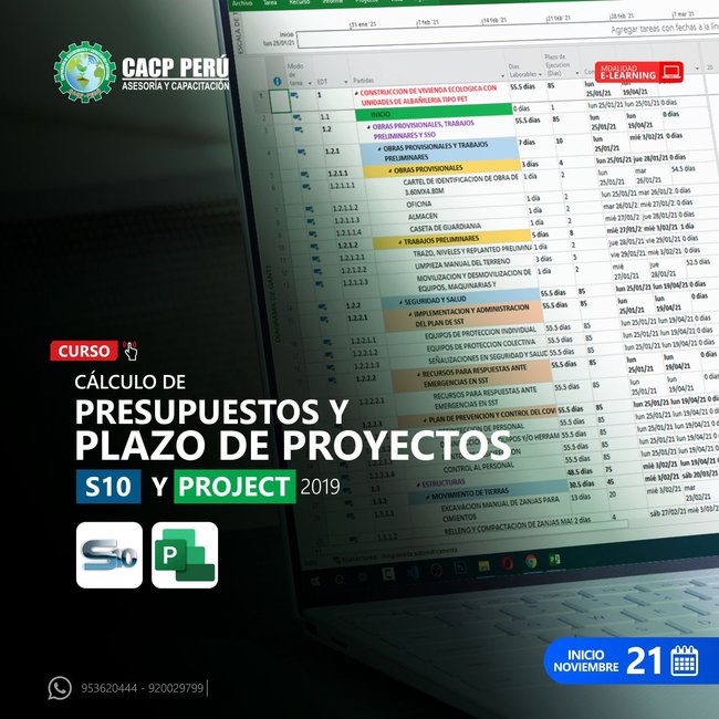 Cálculo De Presupuestos Y Plazo De Proyectos Con El Uso De Los Programas S10 Y Project 2019. 2021 - 3 - E-Learning