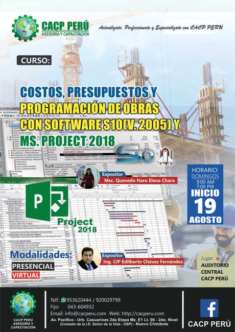 Costos, Presupuestos Y Programación De Obras Con Software S10(V. 2005) Y Ms. Project 2016. 2018 - 1