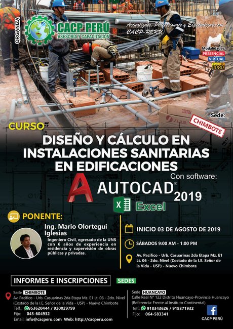 Diseño Y Cálculo En Instalaciones Sanitarias En Edificaciones Con Software Autocad 2019 Y Excel. 2019 - Chimbote