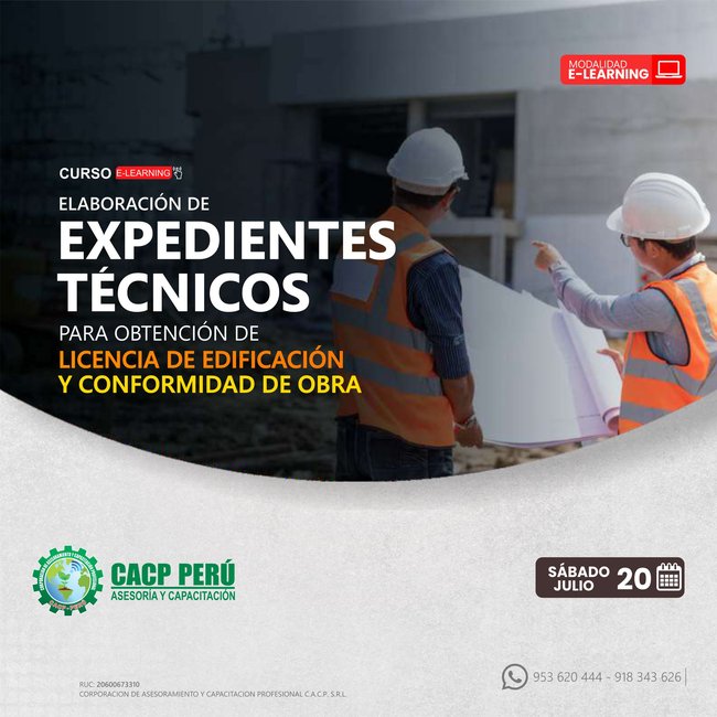 Elaboración De Expedientes Técnicos Para Obtención De Licencia De Edificación Y Conformidad De Obra. 2024 - 1.2 E-Learning