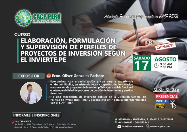 Elaboración, Formulación Y Supervisión De Perfiles De Proyectos De Inversión Según El Invierte.Pe. 2019 - 1