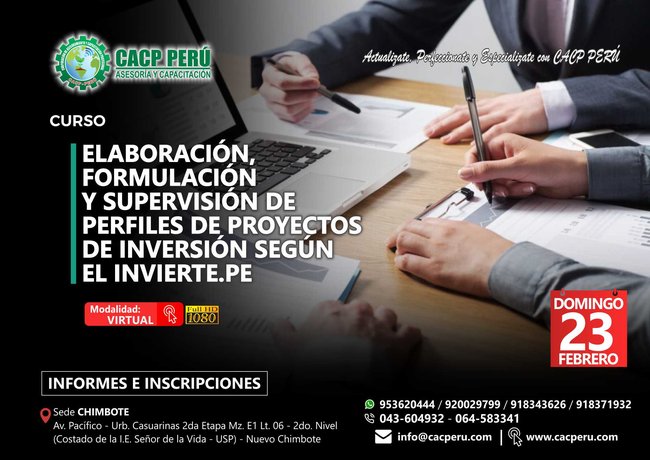 Elaboración, Formulación Y Supervisión De Perfiles De Proyectos De Inversión Según El Invierte.Pe. 2019 - 2