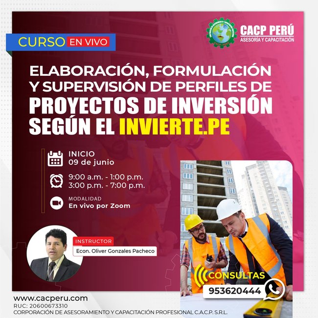 Elaboración, Formulación Y Supervisión De Perfiles De Proyectos De Inversión Según El Invierte.Pe 2024 - 1