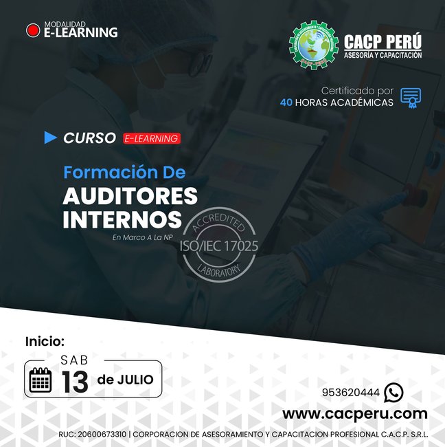 Formación De Auditores Internos En Marco A La Ntp Iso/Iec 17025:2017 2024 - 2 E-Learning