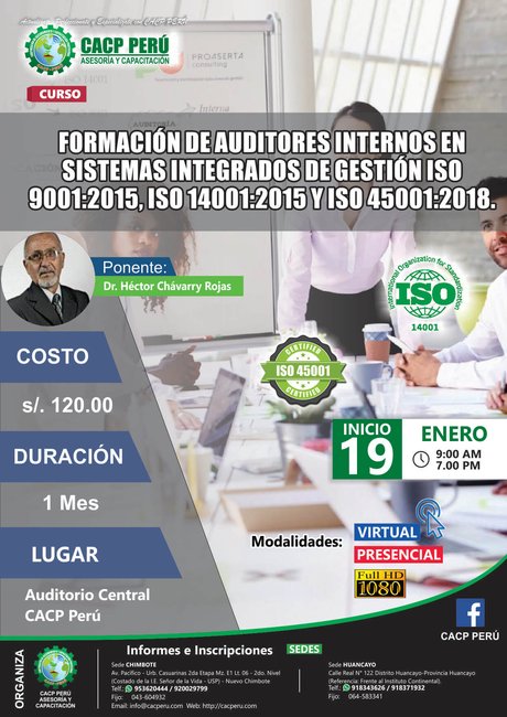 Formación De Auditores Internos En Sistemas Integrados De Gestión Iso 9001:2015, Iso 14001:2015 Y Iso 45001:2018. 2018 - 2