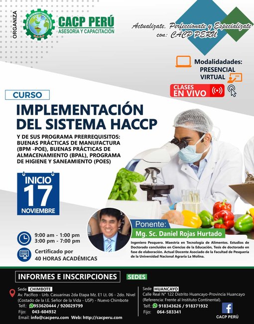 Implementación Del Sistema Haccp Y De Sus Programa Prerrequisitos: Buenas Prácticas De Manufactura (Bpm -Poe), Buenas Prácticas De Almacenamiento (Bpal), Programa De Higiene Y Saneamiento (Poes). 2019 - 2