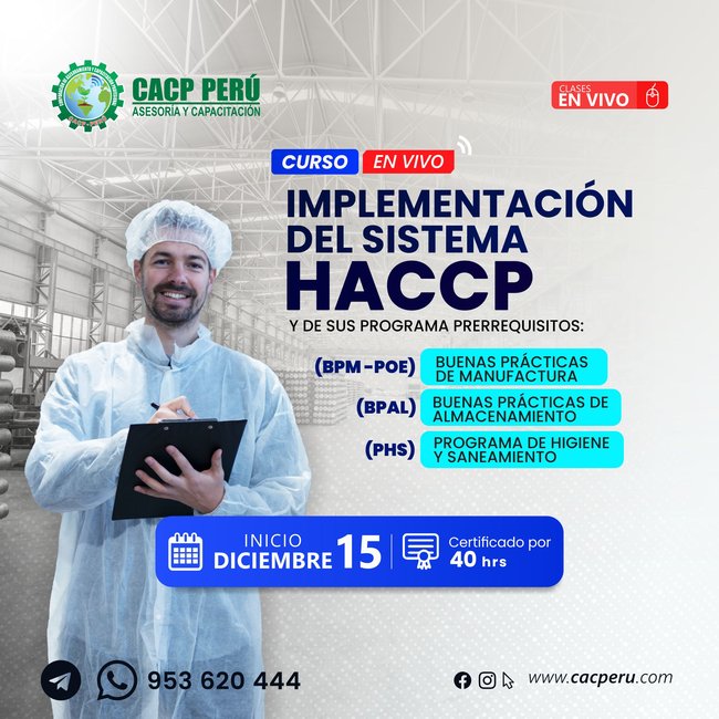 Implementación Del Sistema Haccp Y De Sus Programa Prerrequisitos: Buenas Prácticas De Manufactura (Bpm -Poe), Buenas Prácticas De Almacenamiento (Bpal), Programa De Higiene Y Saneamiento (Phs) 2024 - 2
