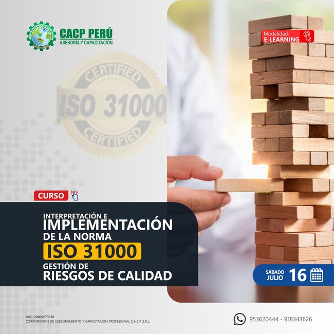 Interpretación E Implementación De La Norma Iso 31000 - Gestión De Riesgos De Calidad. 2022 - 2 - E-Learning