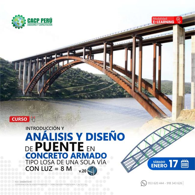 Introducción y análisis y diseño de puente en concreto armado tipo losa de una sola vía con luz = 8 m. 2026-1 E