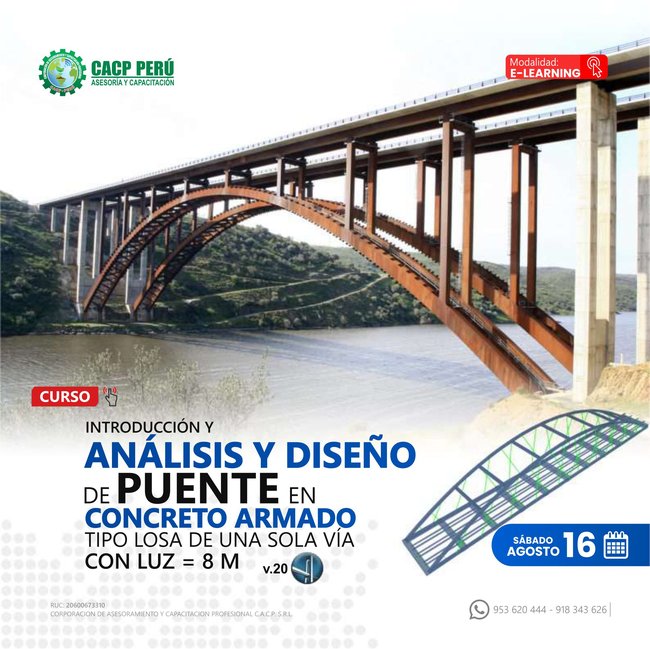 Introducción Y Análisis Y Diseño De Puente En Concreto Armado Tipo Losa De Una Sola Vía Con Luz = 8 M. 2025 - 1 E-Learning