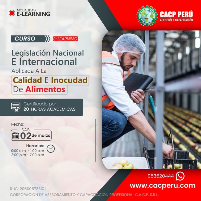 Legislacion Nacional E Internacional Aplicada A La Calidad E Inocudad De Alimentos 2024 - 1 E-Learning