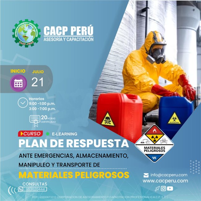 Plan De Respuesta Ante Emergencias , Almacenamiento, Manipuleo Y Trasnporte De Materiales Peligrosos 2024 - 1 E-Learning