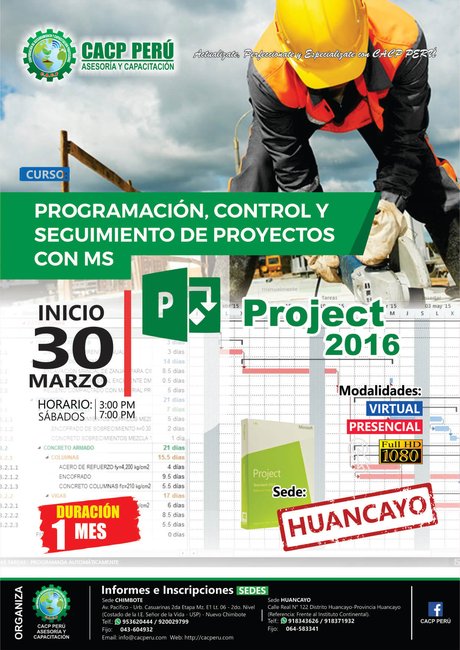 Programación, Control Y Seguimiento De Proyectos Con Ms Project 2016. 2019 Huancayo