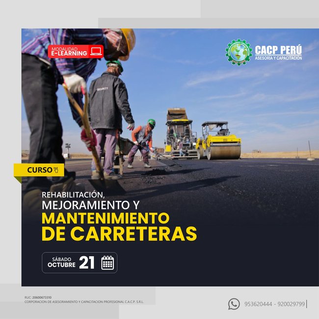 Rehabilitación, Mejoramiento Y Mantenimiento De Carreteras 2023 - 2 E-Learning