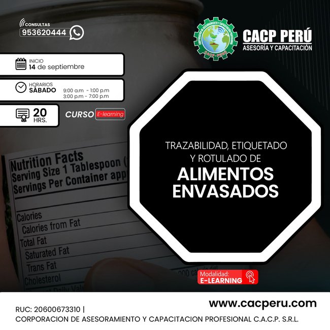 Trazabilidad, Etiquetado Y Rotulado De Alimentos Envasados 2024 - 1 E-Learning