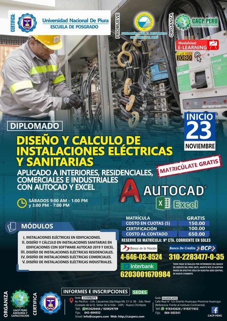 Diseño Y Cálculo De Instalaciones Eléctricas Y Sanitarias Aplicado A Interiores, Residenciales, Comerciales E Industriales Con Autocad Y Excel. 2019 - 2