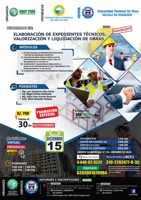 Elaboración De Expedientes Técnicos, Valorización Y Liquidación De Obras. 2019 - 2 - Huancayo