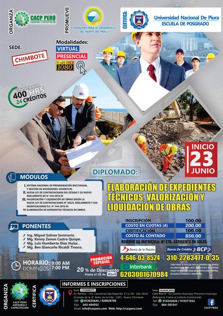 Elaboración De Expedientes Técnicos, Valorización Y Liquidación De Obras. 2019 - 1