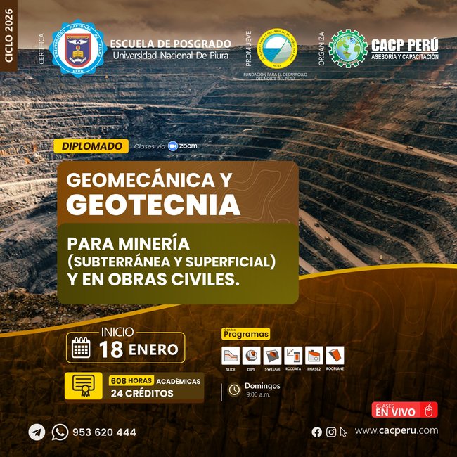 Geomecánica y Geotecnia para Minería (subterránea y superficial) y en obras civiles. 2026-1 O