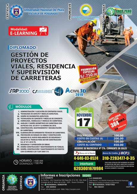 Gestión De Proyectos Viales, Residencia Y Supervisión De Carreteras. 2019 - 2