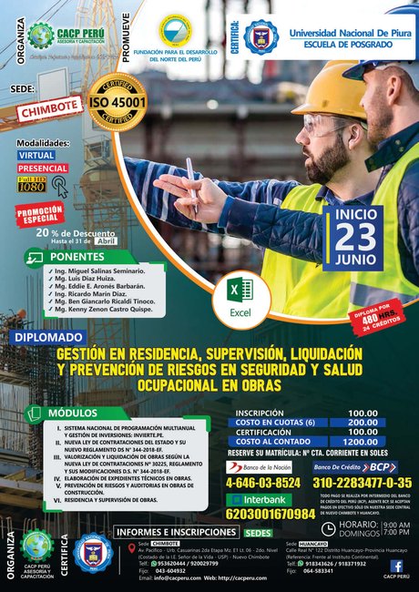 Gestión En Residencia, Supervisión, Liquidación Y Prevención De Riesgos En Seguridad Y Salud Ocupacional En Obras. 2019 - 1
