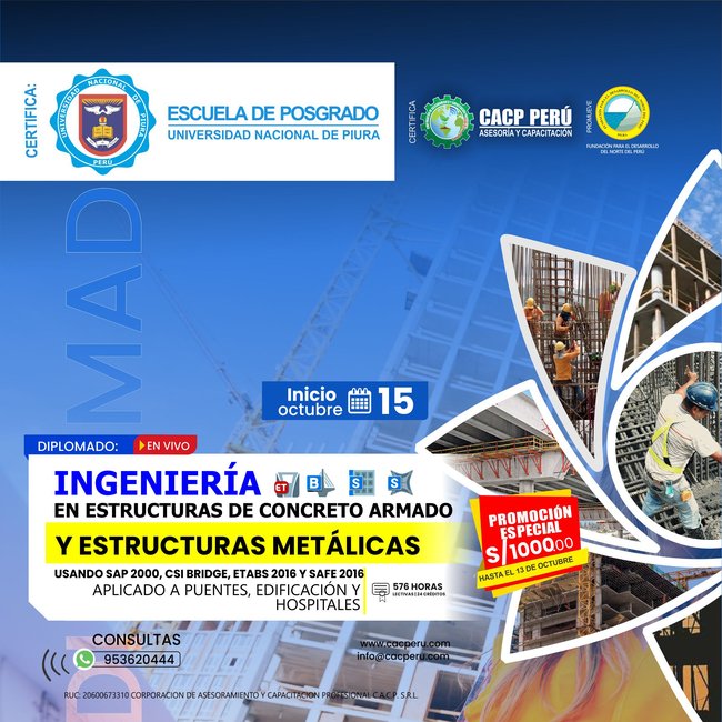 Ingeniería En Estructuras De Concreto Armado Y Estructuras Metálicas Usando El Software Sap 2000, Csi Bridge, Etabs 2016 Y Safe 2016 - Aplicado A Puentes, Edificación Y Hospitales. 2023 - 2