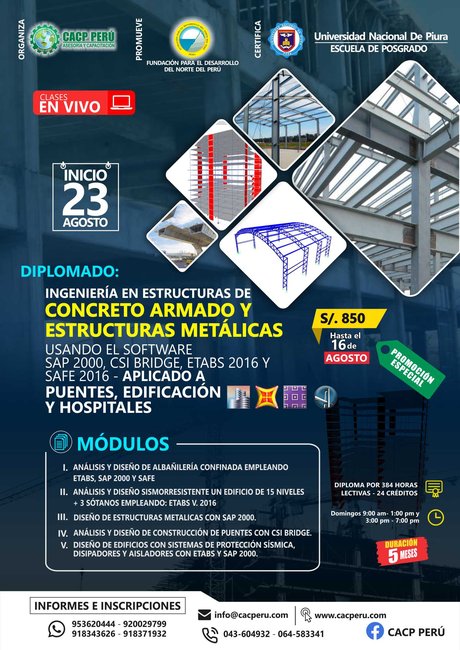 Ingeniería En Estructuras De Concreto Armado Y Estructuras Metálicas Usando El Software Sap 2000, Csi Bridge, Etabs 2016 Y Safe 2016 - Aplicado A Puentes, Edificación Y Hospitales. 2020 - 2