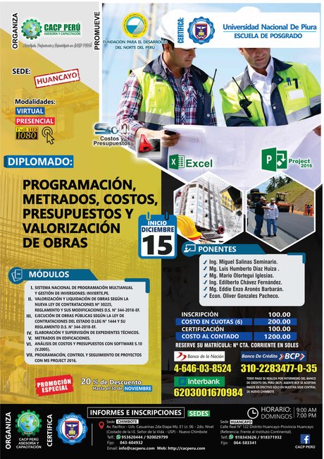 Programación, Metrados, Costos, Presupuestos Y Valorización De Obras. 2019 - 2 - Huancayo