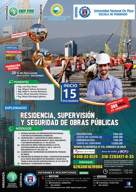 Residencia, Supervisión Y Seguridad De Obras Públicas. 2019 - 2 - Huancayo