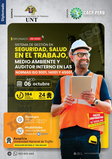 Sistema De Gestión En Seguridad, Salud En El Trabajo, Medio Ambiente Y Auditor Interno En Las Normas Iso 9001, 14001 Y 45001. 2024 - 2